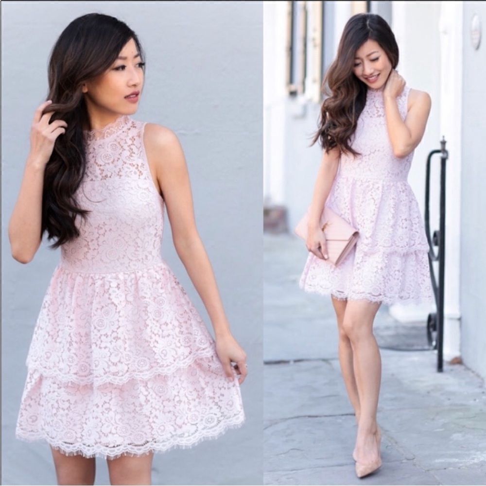 Express Pink Lace Tiered Style Dress Feminine Contemporary Boho Cottage Core